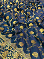 Royal Navy Blue Mashru Silk Banarasi Saree – Gold Zari Jaal Weave
