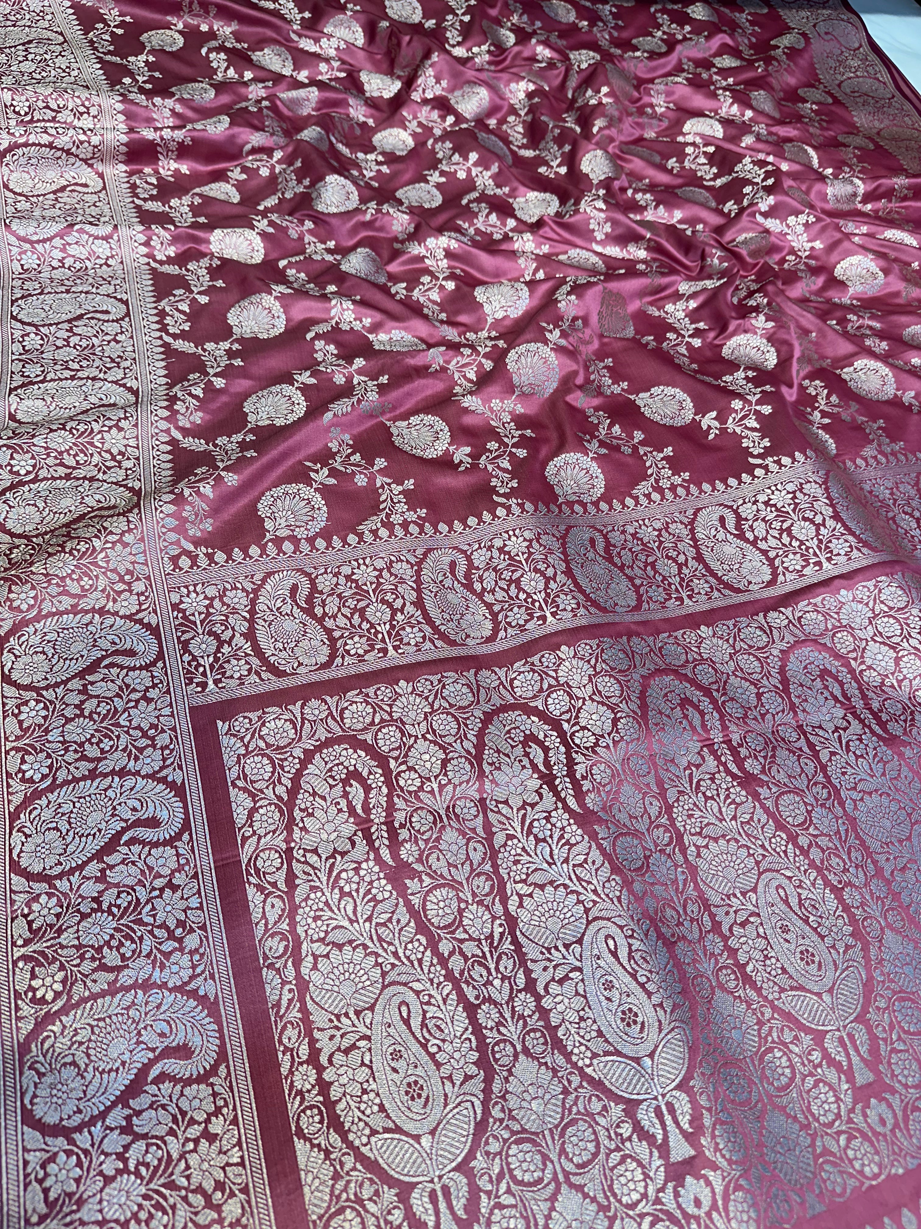 Pastel Grace Mashru Silk Banarasi Saree – Elegant Jaal Weave