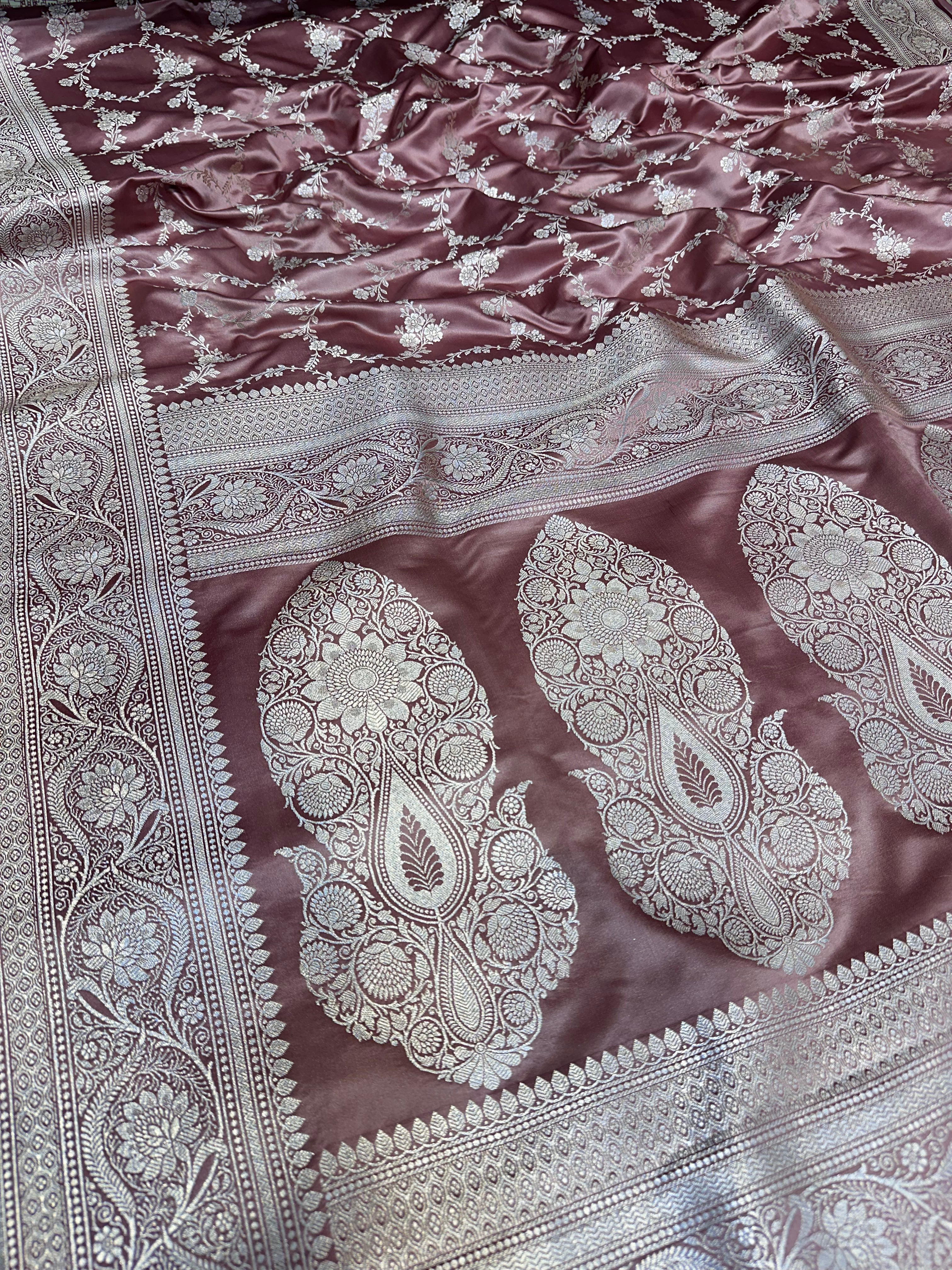 Pastel Grace Mashru Silk Banarasi Saree – Elegant Jaal Weave