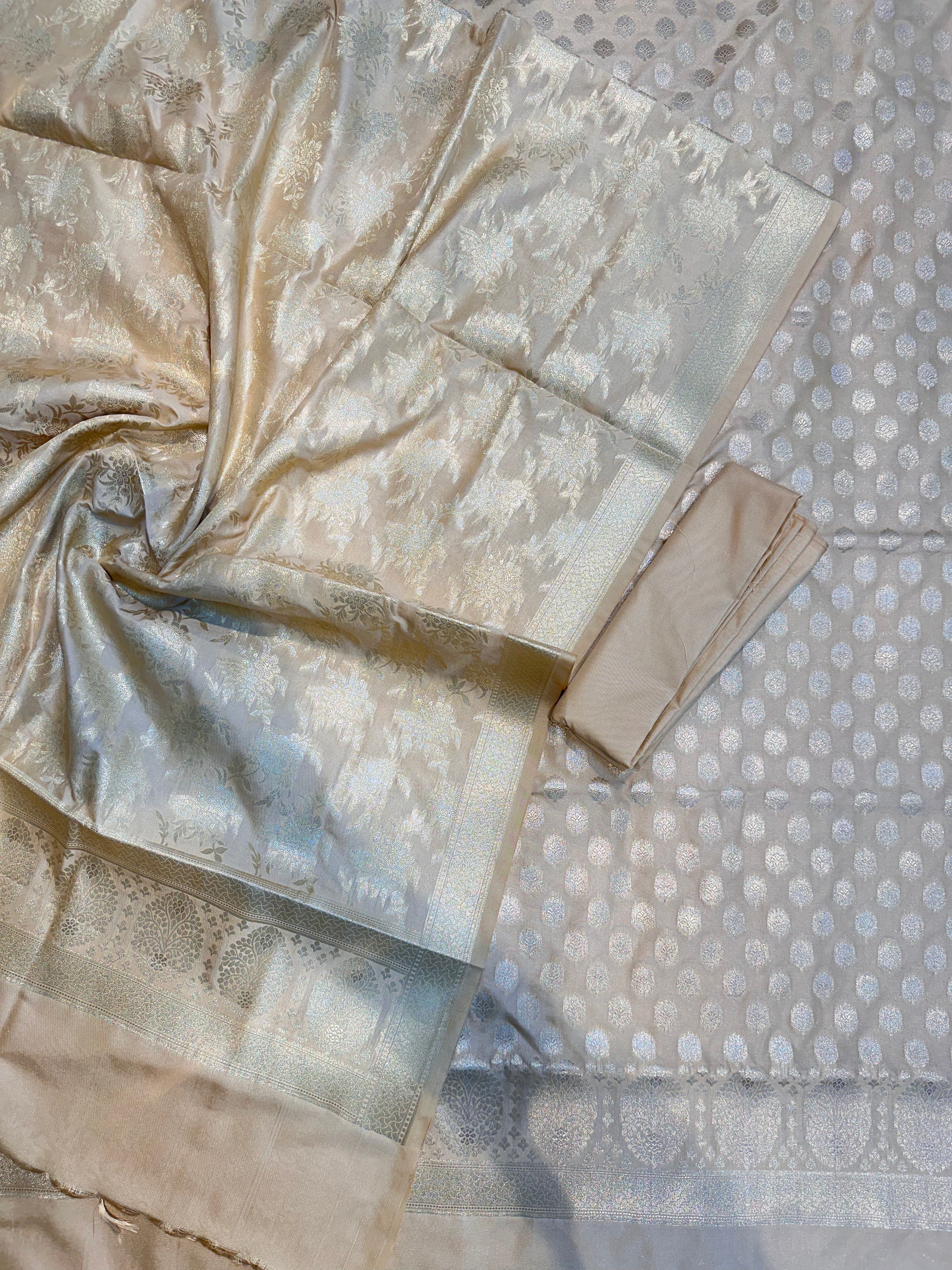 Elegant Katan Silk Banarasi Suit Set with Gold Zari Jaal Dupatta