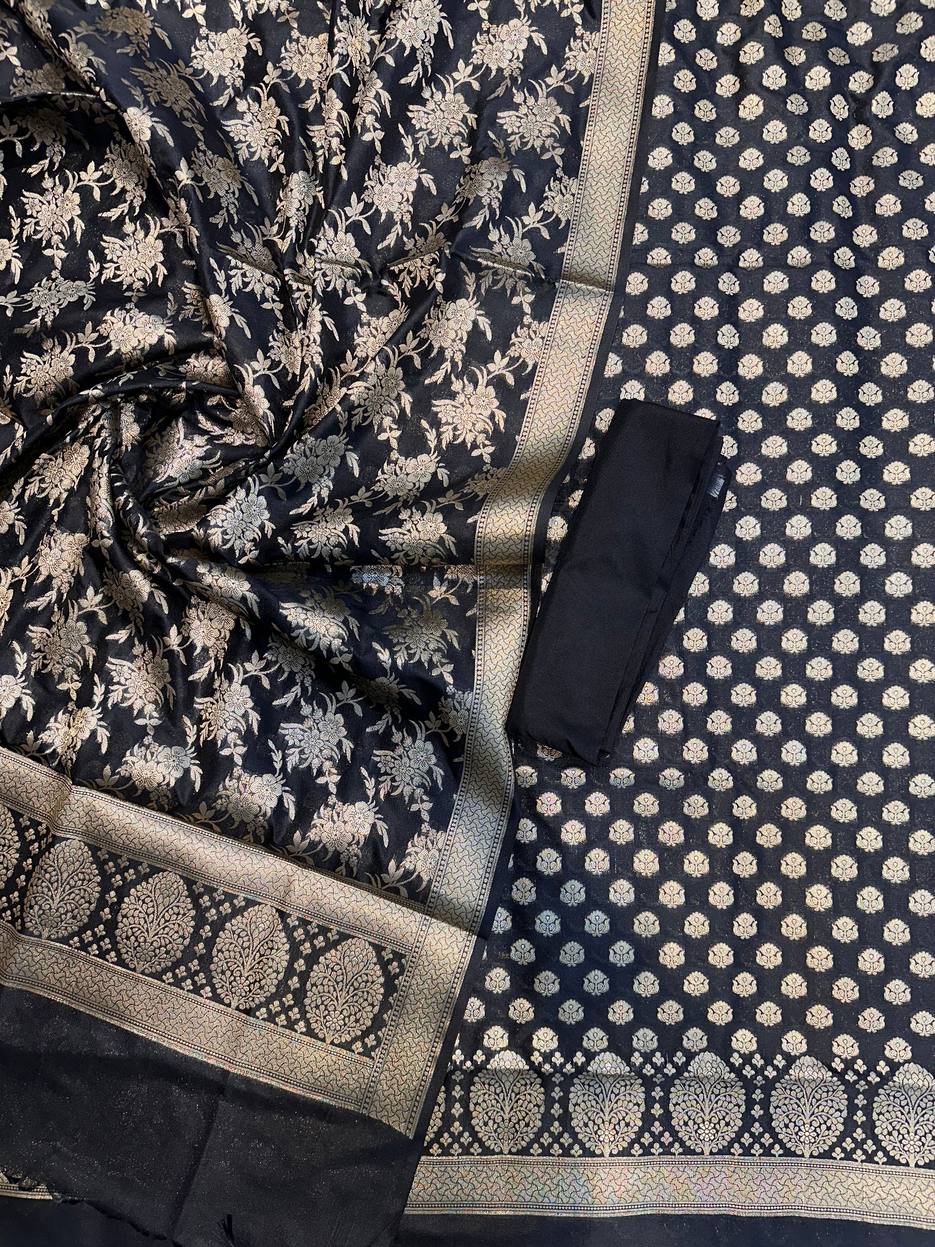 Elegant Katan Silk Banarasi Suit Set with Gold Zari Jaal Dupatta