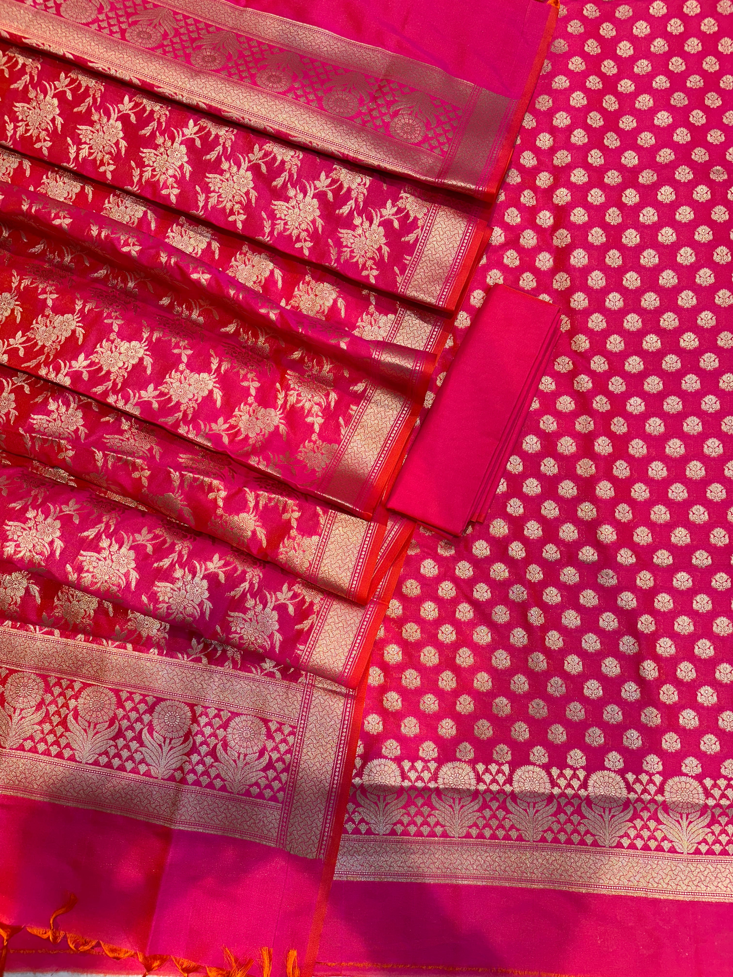 Elegant Katan Silk Banarasi Suit Set with Gold Zari Jaal Dupatta