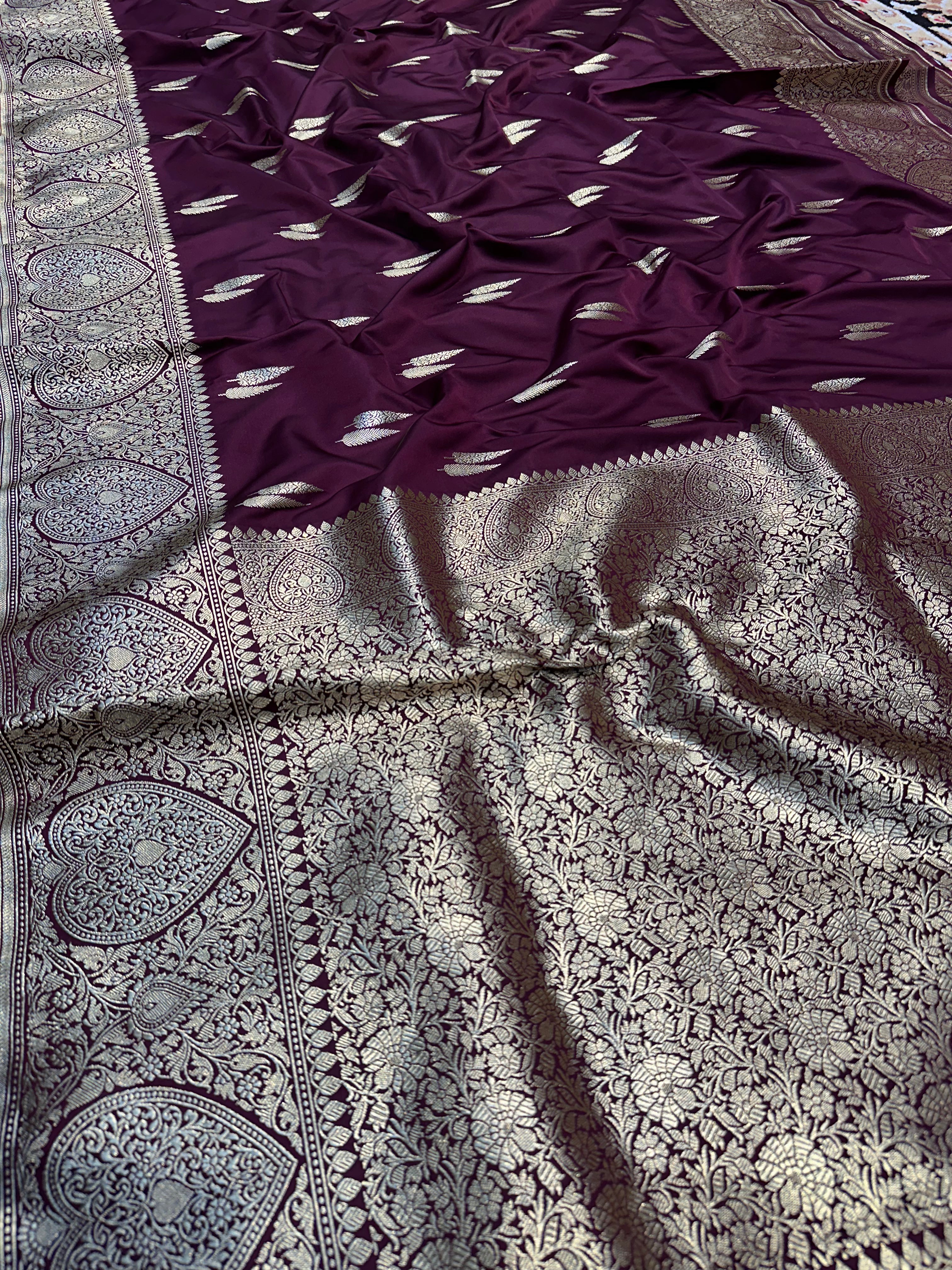 Classic Mashru Silk Banarasi Saree – Solid Elegance with Border