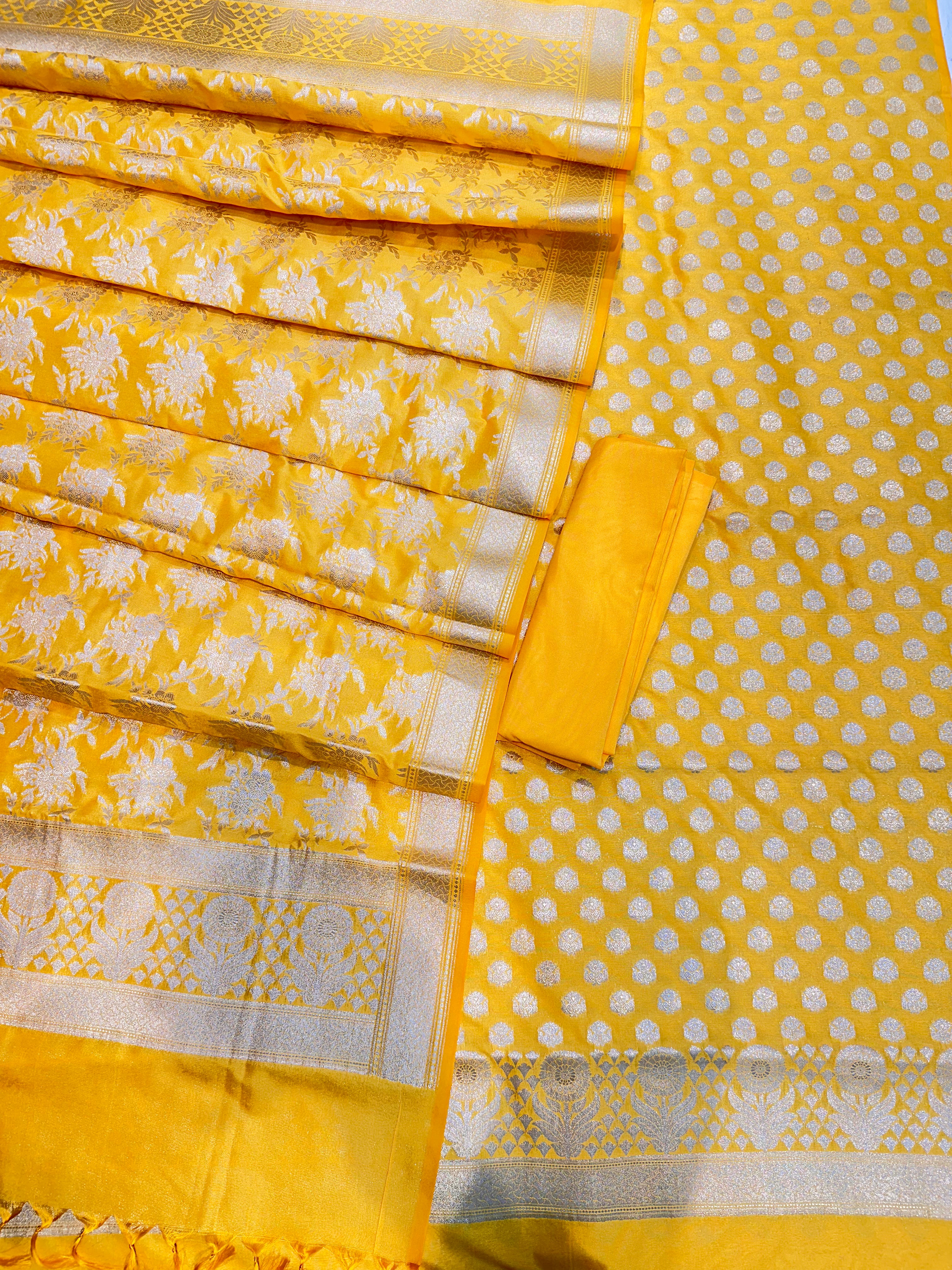 Elegant Katan Silk Banarasi Suit Set with Gold Zari Jaal Dupatta